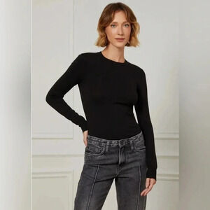 Animale Viscose Knit Ribbed Long Sleeve Stretch Black T-Shirt Women's Medium EUC